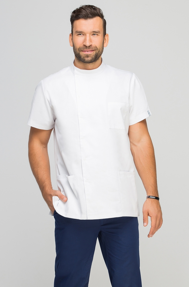 Bluza medyczna męska z boczną stójką biała-331