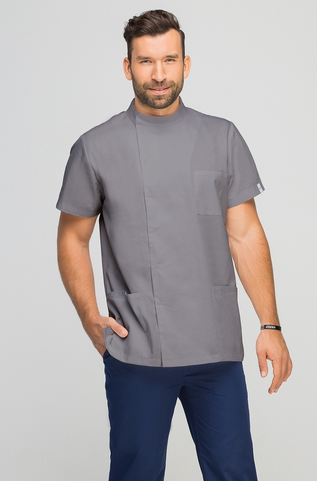 Bluza medyczna męska z boczną stójką szara-332